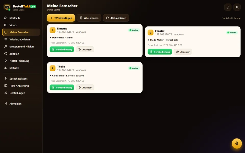 لوحة المالك – BestellTakt.TV
