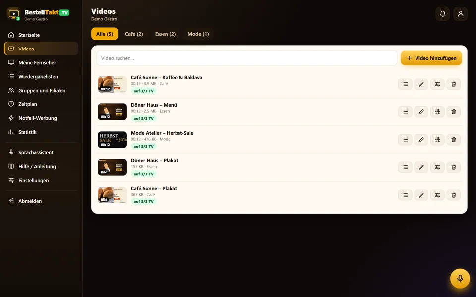 لوحة المالك – BestellTakt.TV